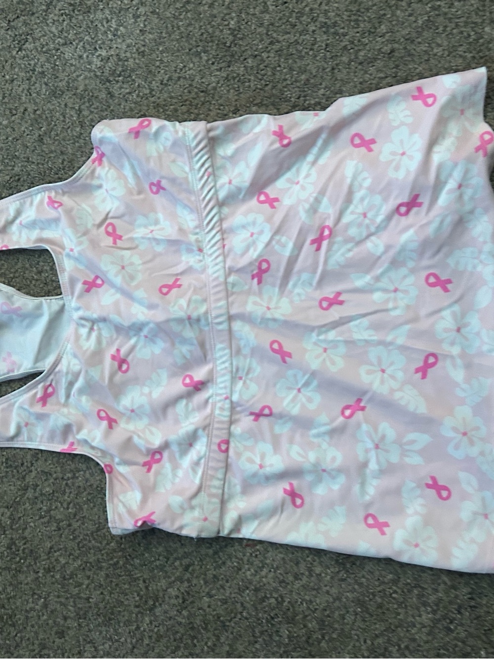 Punk Pink and white athletic tank top with pink ribbon and flower print,size L